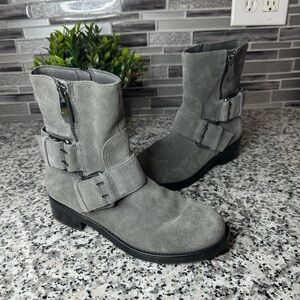 Marc Fisher | Womens Parole Moto Biker Round Toe Ankle Fashion Boots Gray Size 6